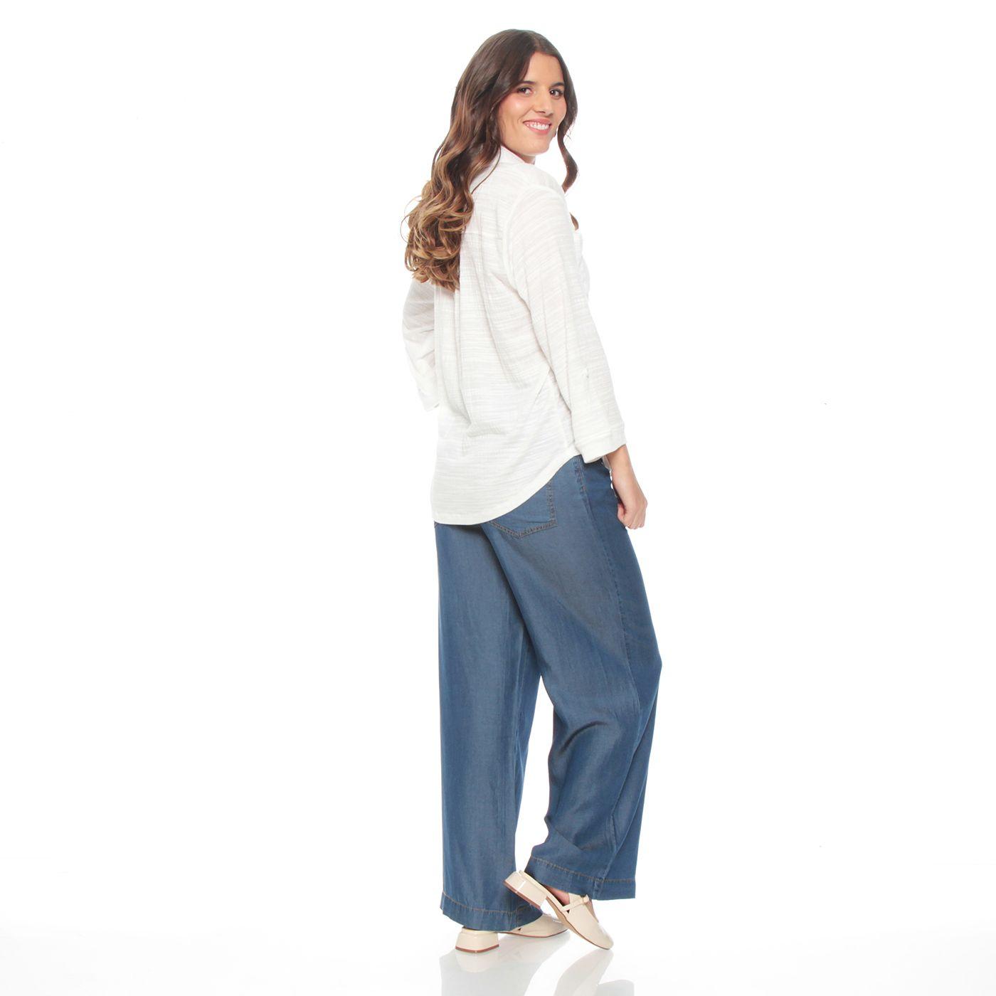 Blusa Manga Larga Solido Escote V Abotonada En Delantero-7
