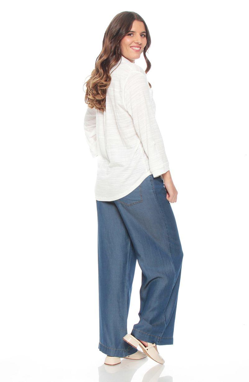 Blusa Manga Larga Solido Escote V Abotonada En Delantero-7