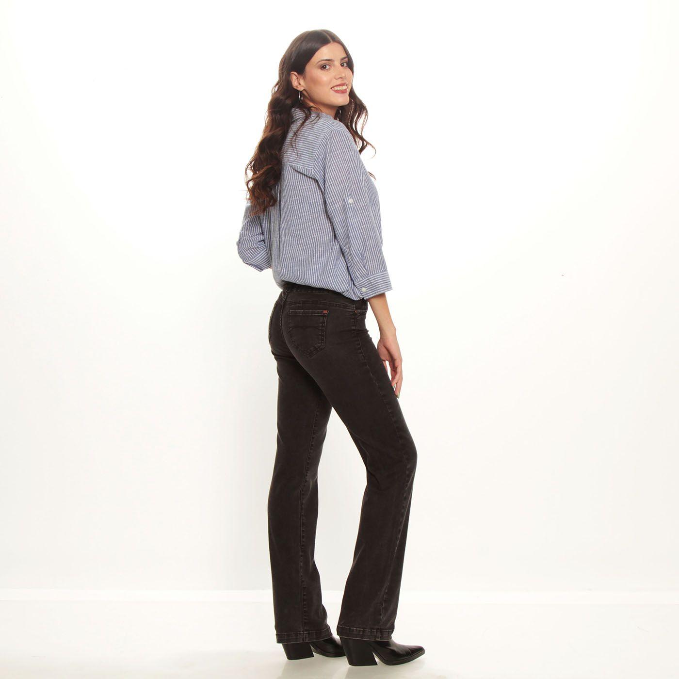 Jeans Tiro Alto Recto  Pretina Alta   Dos Botones-2