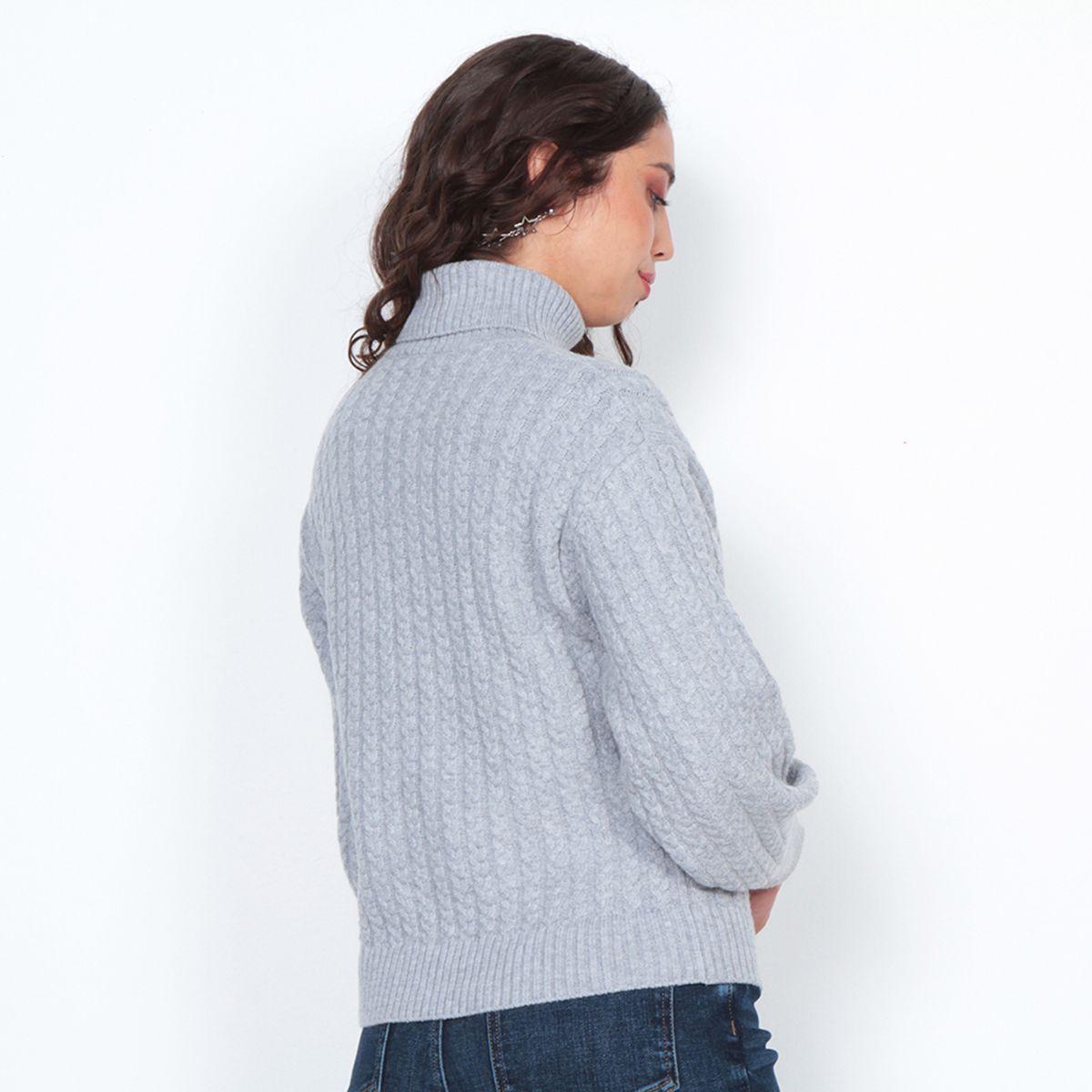 Sweater: Manga Larga Solido Cuello Alto-5