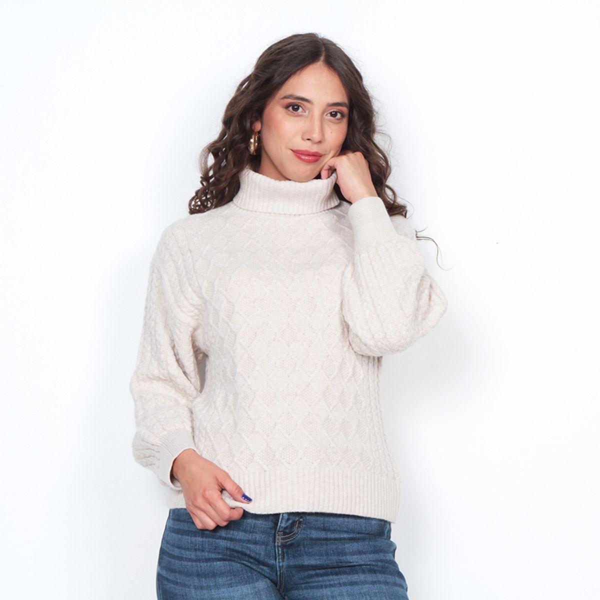 Sweater: Manga Larga Solido Cuello Alto-0
