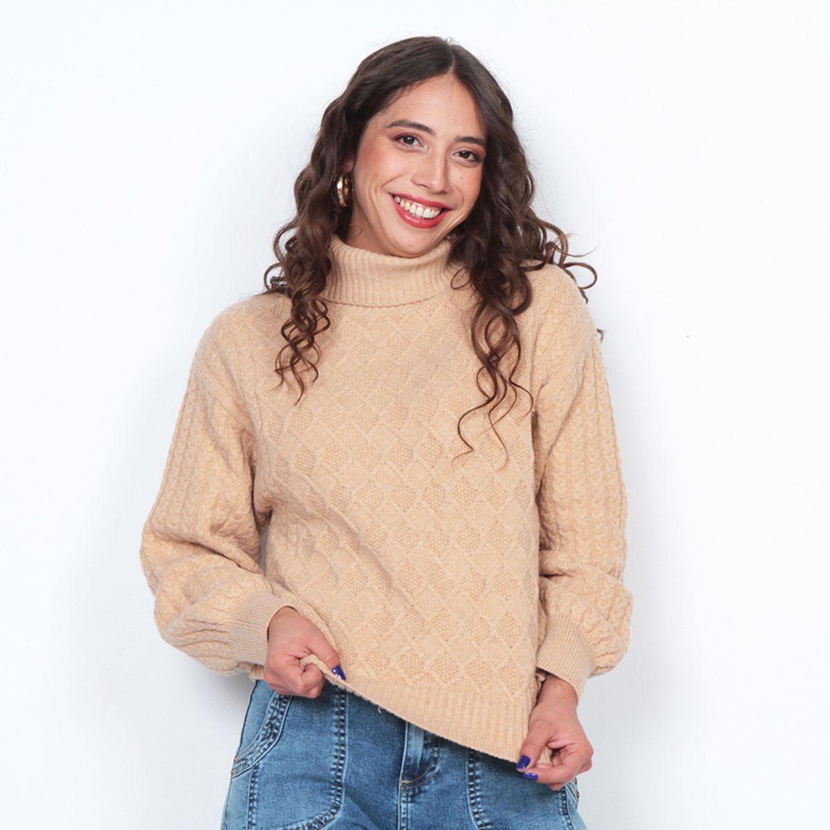 Sweater: Manga Larga Solido Cuello Alto-0