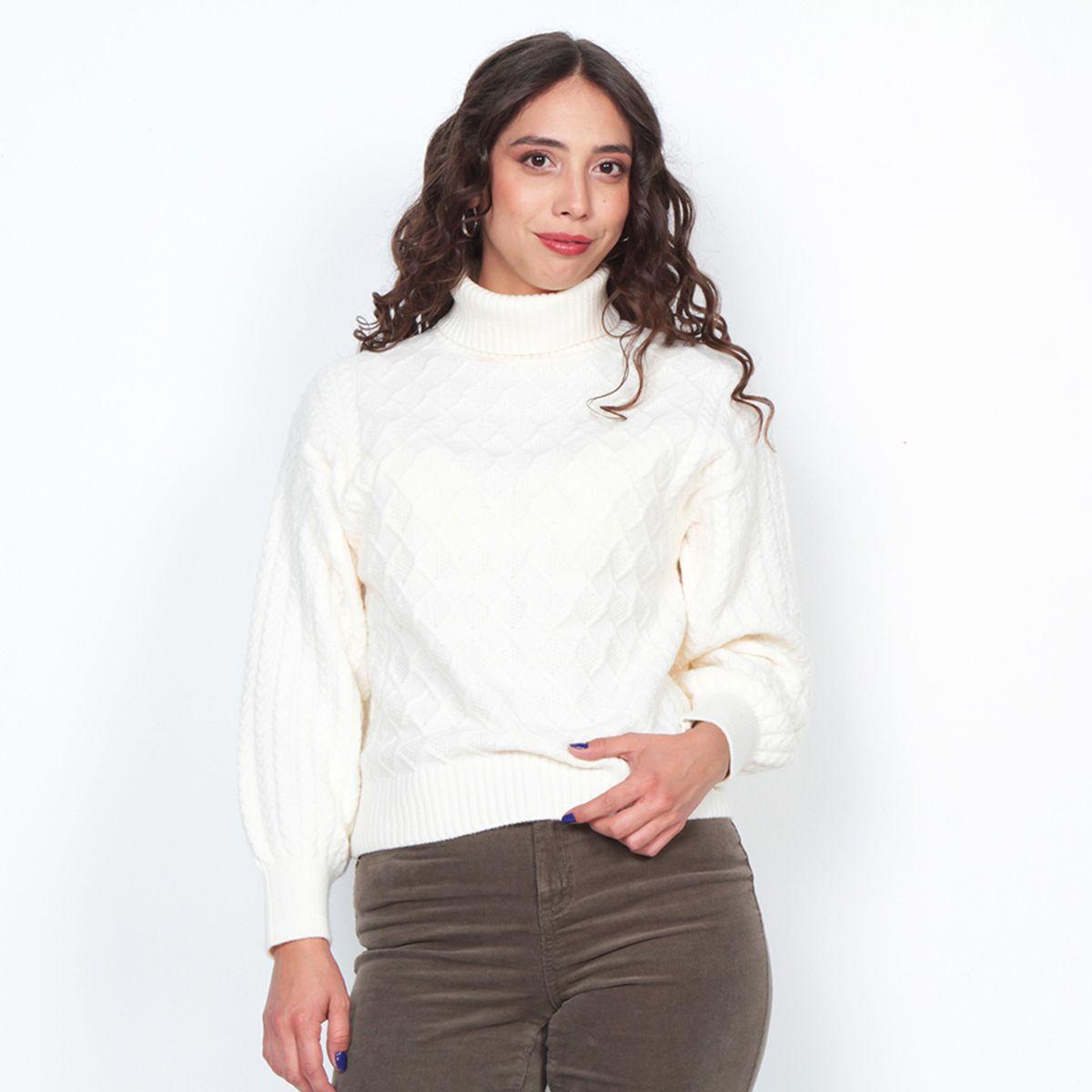 Sweater: Manga Larga Solido Cuello Alto-0