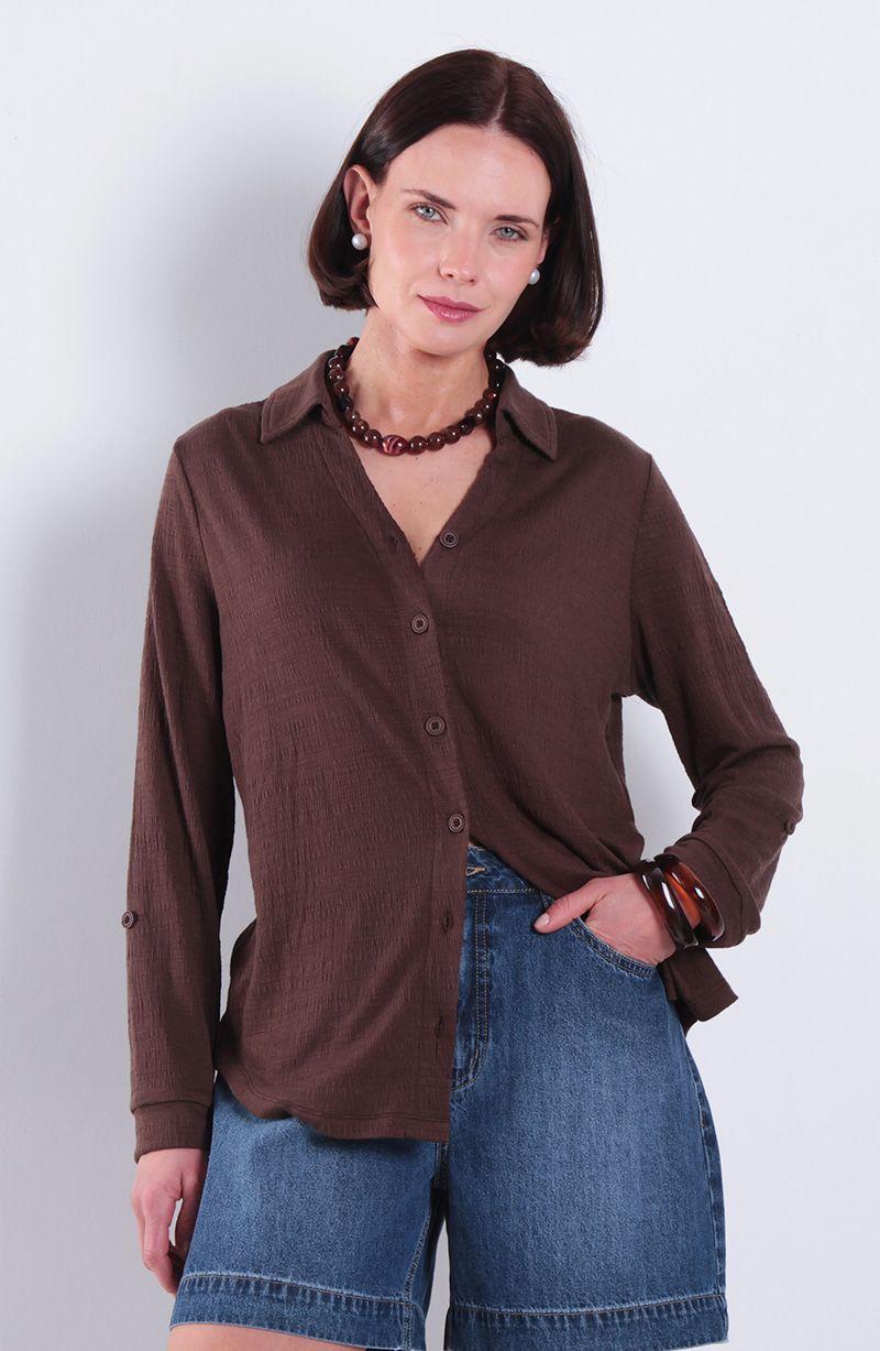 Blusa Manga Larga Abotonada En Delantero Escote V-0