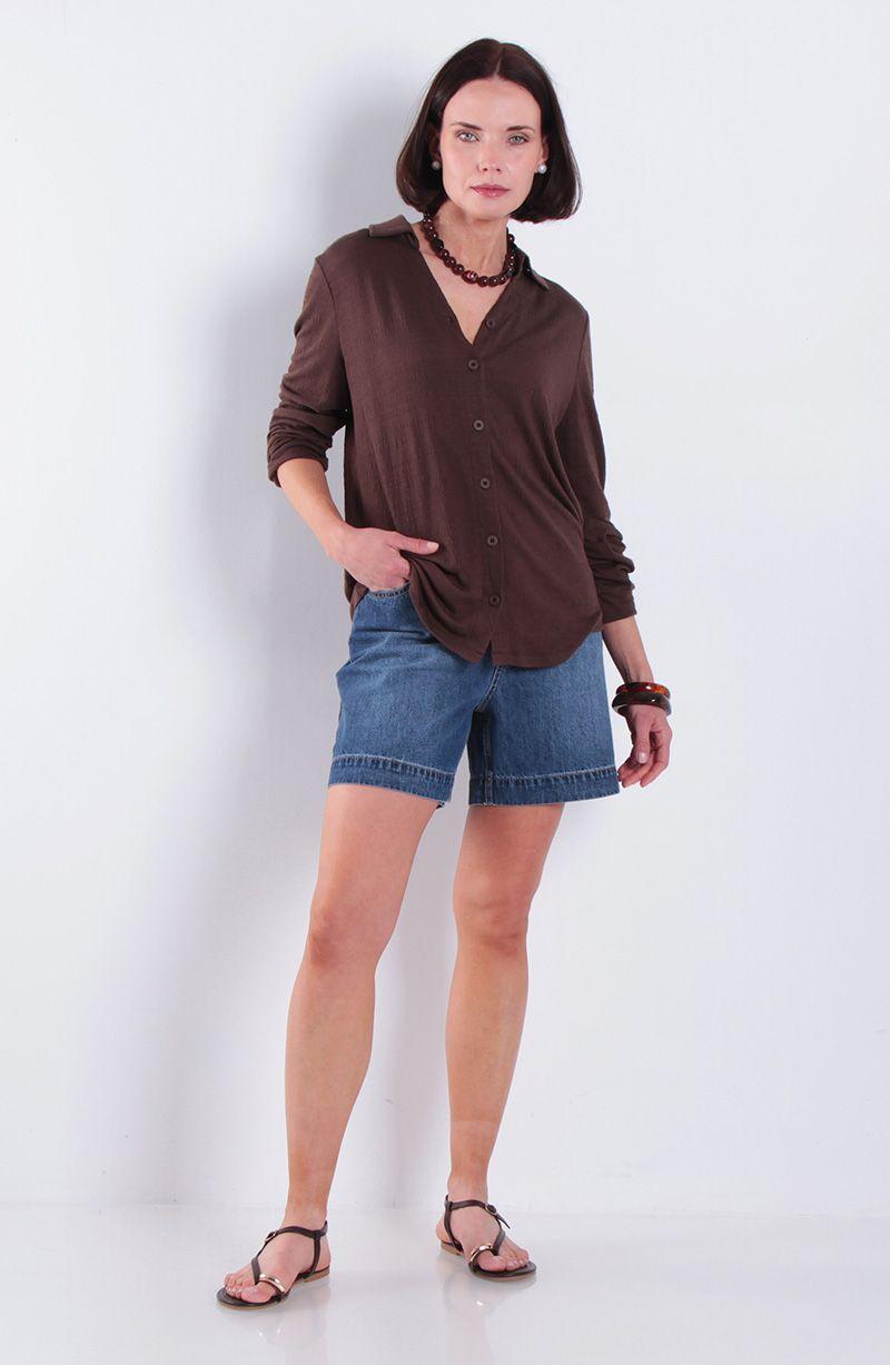 Blusa Manga Larga Abotonada En Delantero Escote V-1