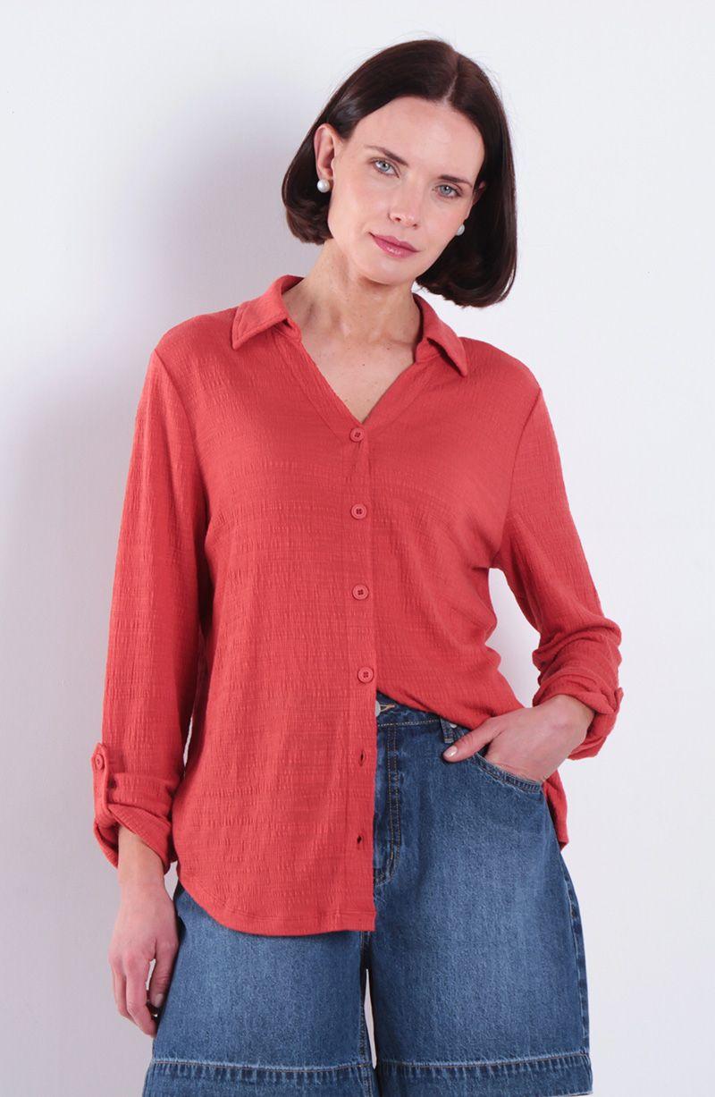 Blusa Manga Larga Abotonada En Delantero Escote V-0