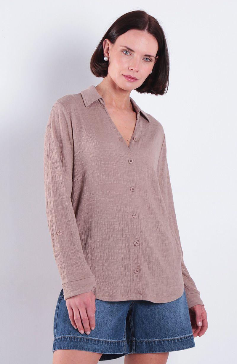 Blusa Manga Larga Abotonada En Delantero Escote V-0