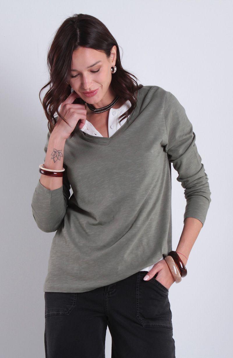 Polera Manga  Larga  Escote V-1