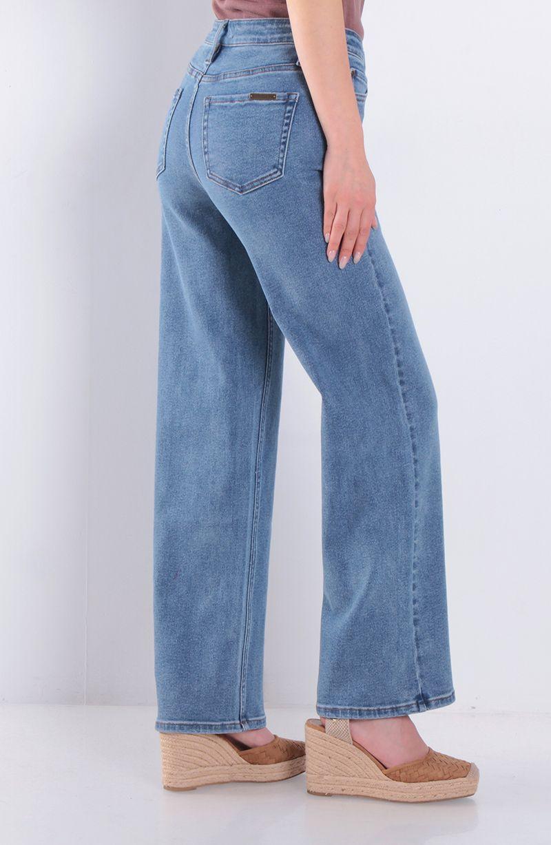 Jeans Wide Leg Tiro Alto Pretina Basica 1 Boton-1