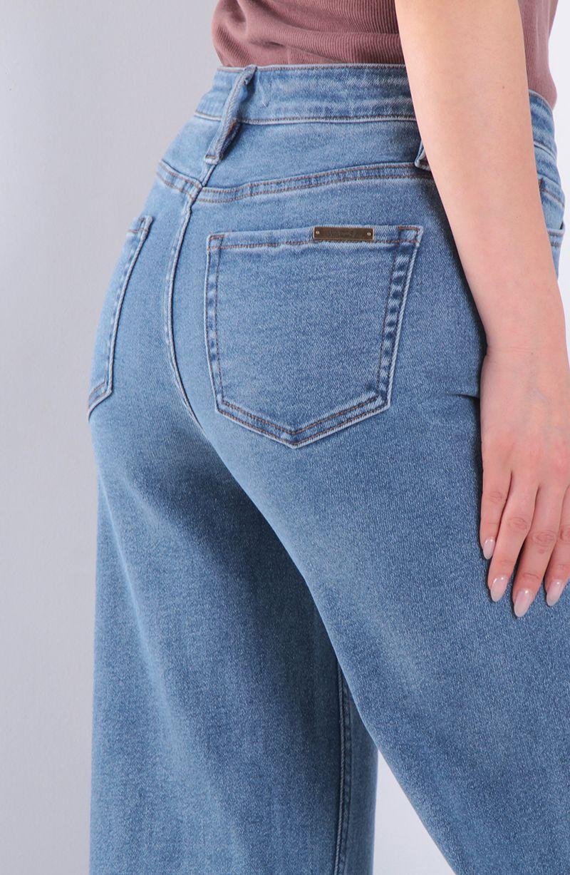 Jeans Wide Leg Tiro Alto Pretina Basica 1 Boton-2