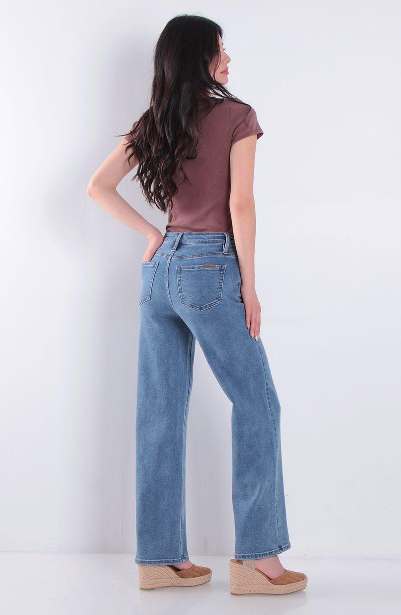 Jeans Wide Leg Tiro Alto Pretina Basica 1 Boton-3