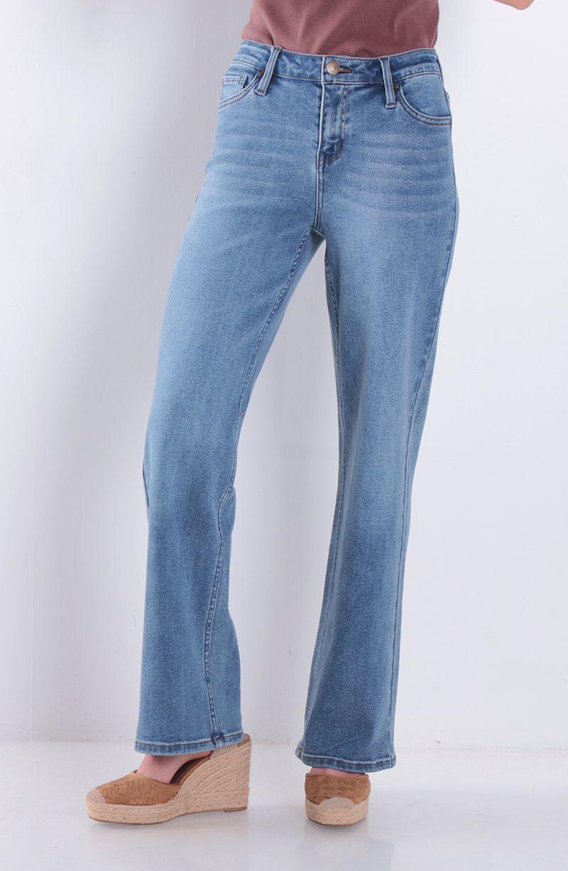 Jeans Wide Leg Tiro Alto Pretina Basica 1 Boton-4
