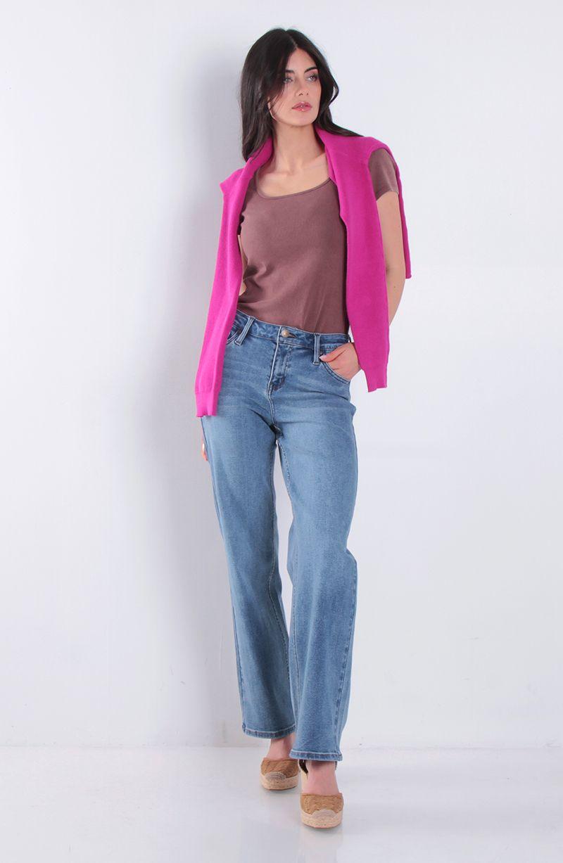 Jeans Wide Leg Tiro Alto Pretina Basica 1 Boton-6