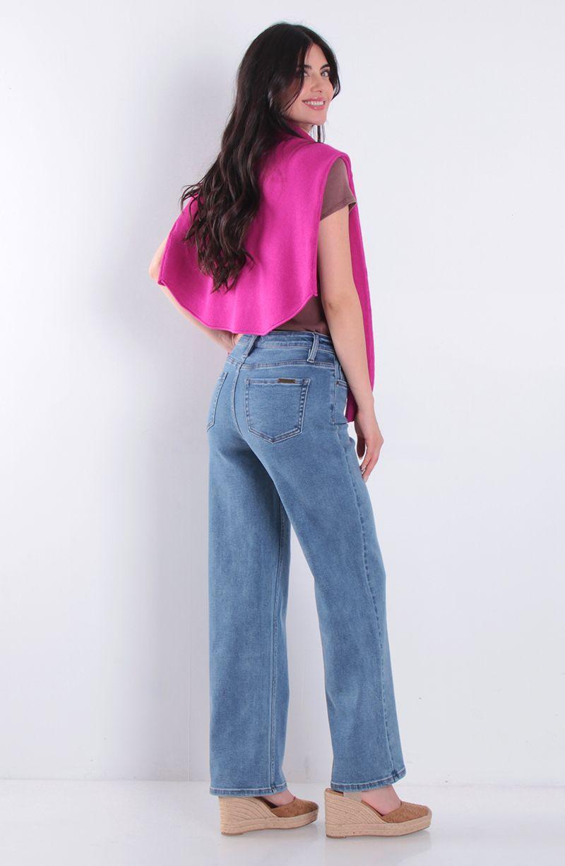 Jeans Wide Leg Tiro Alto Pretina Basica 1 Boton-7