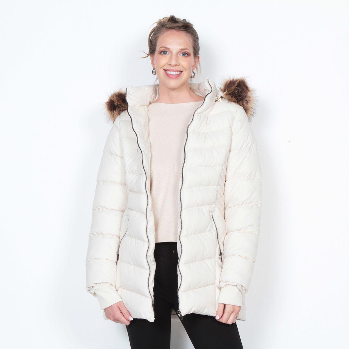 Parka Manga Larga Con Piel En Capucha Y Bolsillos Con Cierres-0