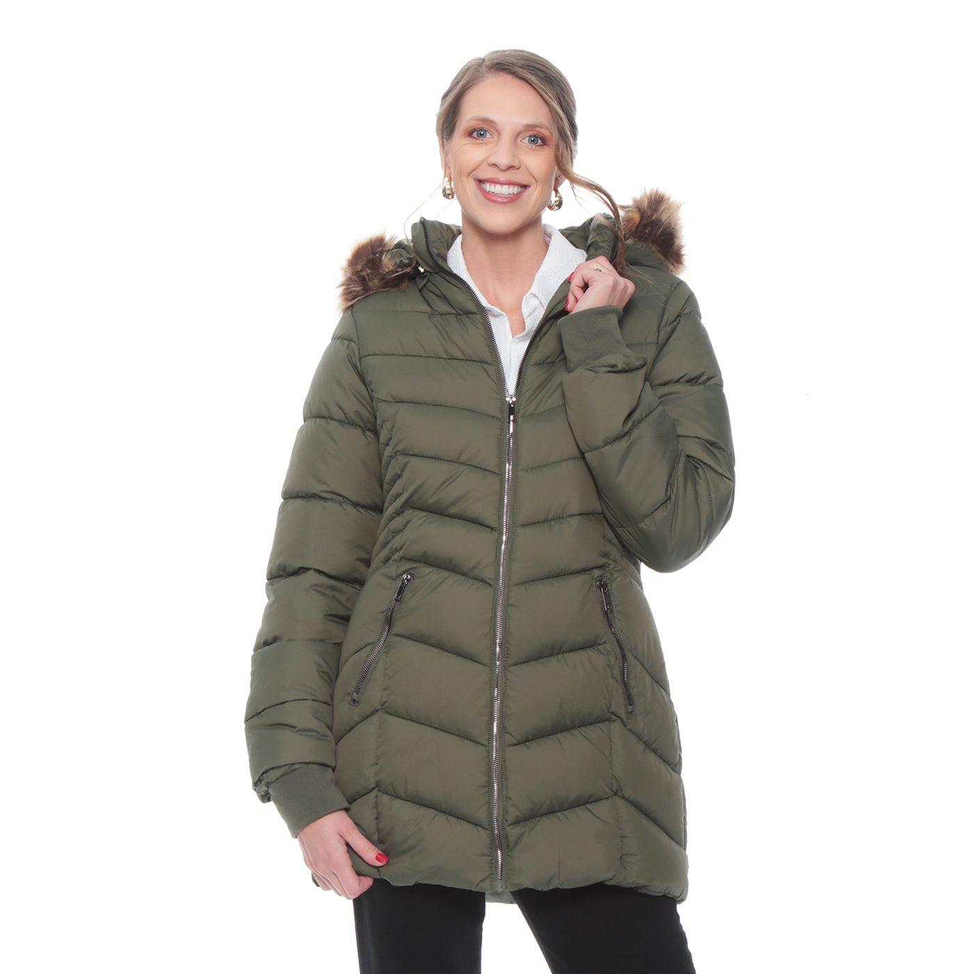 Parka Manga Larga Con Piel En Capucha Y Bolsillos Con Cierres-0