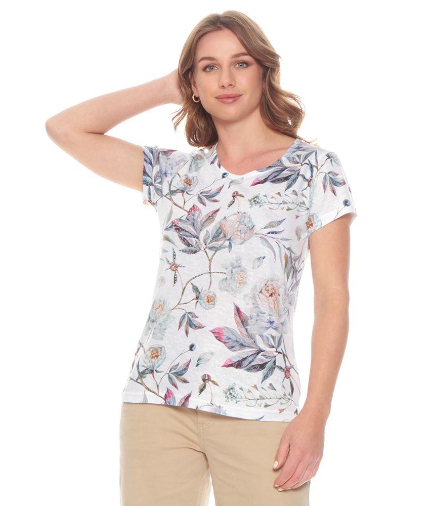 Polera Manga Corta Estampada Escote Redondo Detalle Strass-0