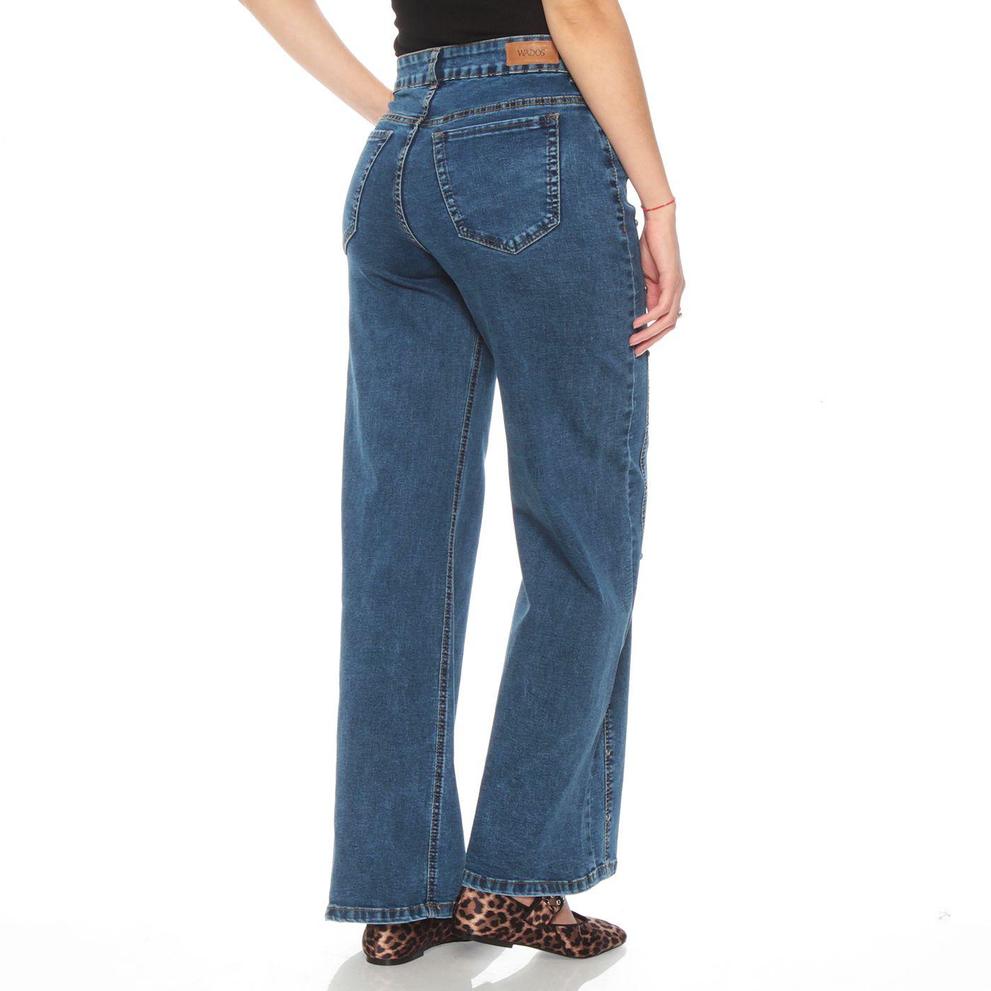 Jeans Wide Leg Costadillo Tiro Alto Pretina Basica 1 Boton Tachas-1
