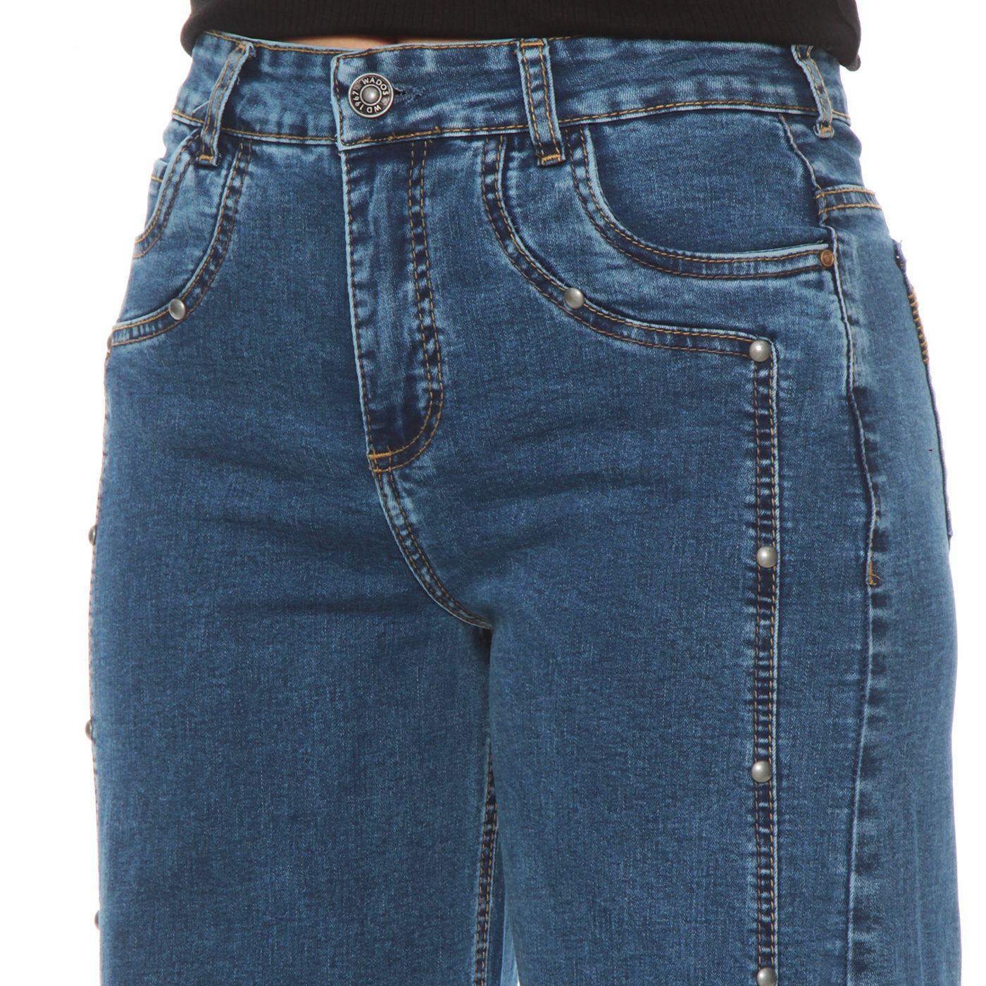 Jeans Wide Leg Costadillo Tiro Alto Pretina Basica 1 Boton Tachas-2