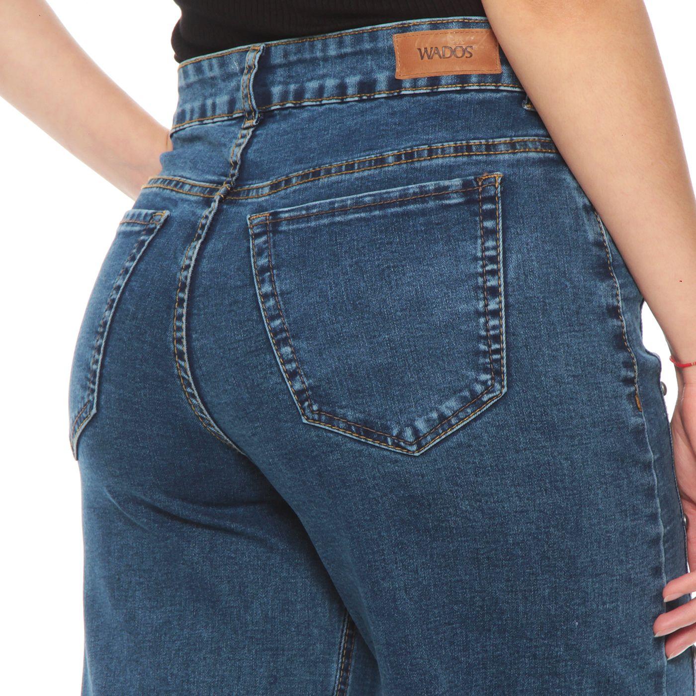 Jeans Wide Leg Costadillo Tiro Alto Pretina Basica 1 Boton Tachas-5