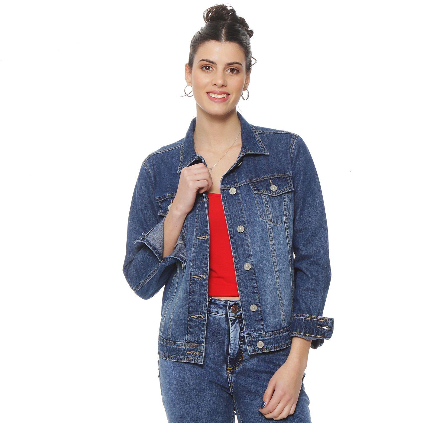 Chaqueta Denim Manga Larga Abotonada En Delantero-4