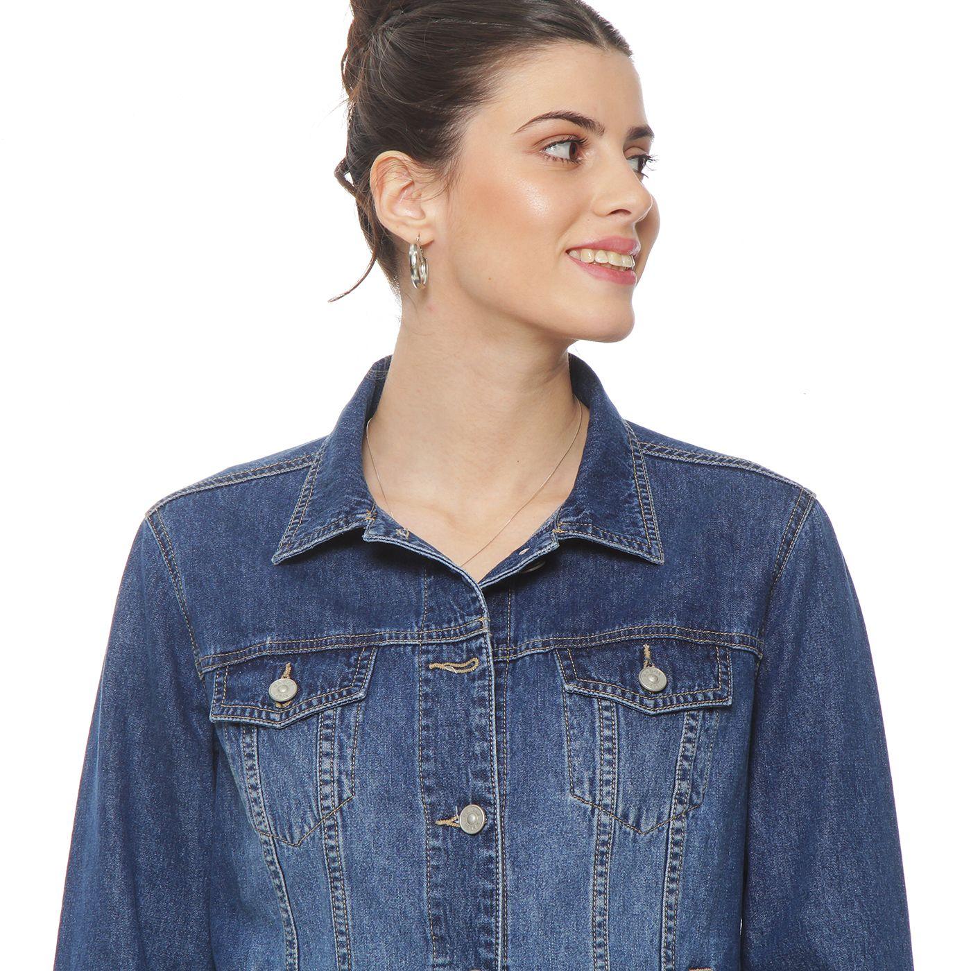 Chaqueta Denim Manga Larga Abotonada En Delantero-5