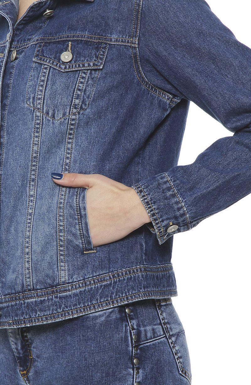 Chaqueta Denim Manga Larga Abotonada En Delantero-1