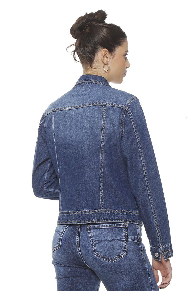 Chaqueta Denim Manga Larga Abotonada En Delantero-3
