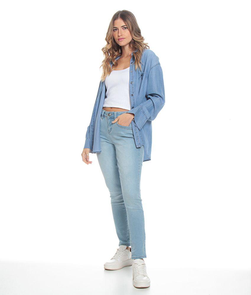 Jeans Escultural Slim Tiro Alto Push Up Pretina Basica Un Boton-1