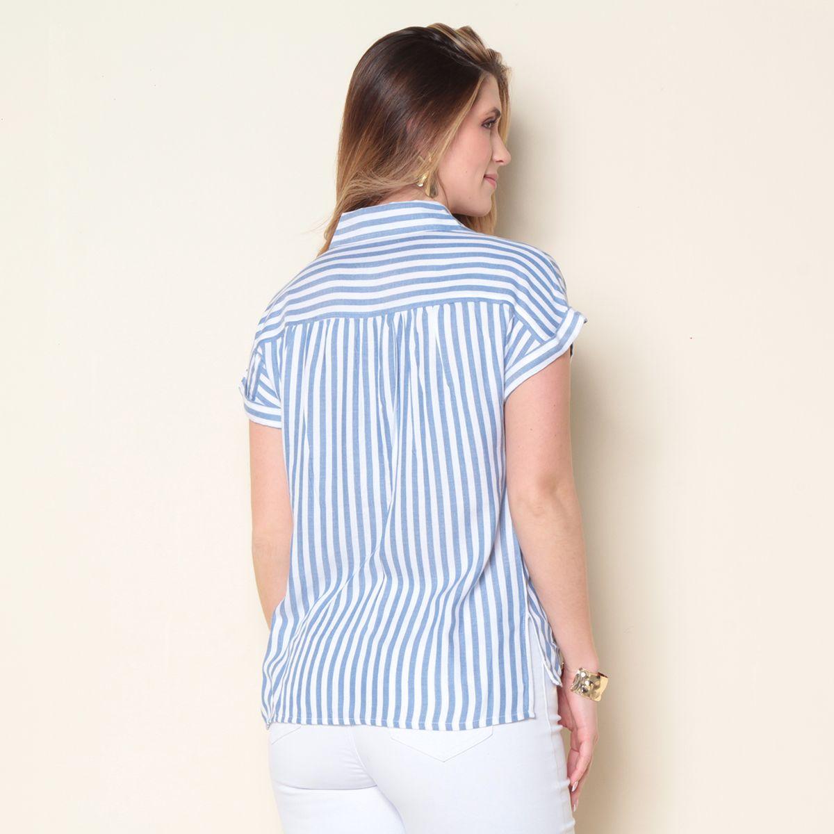 Blusa Sin Manga Listada Abotonada En Delantero-5