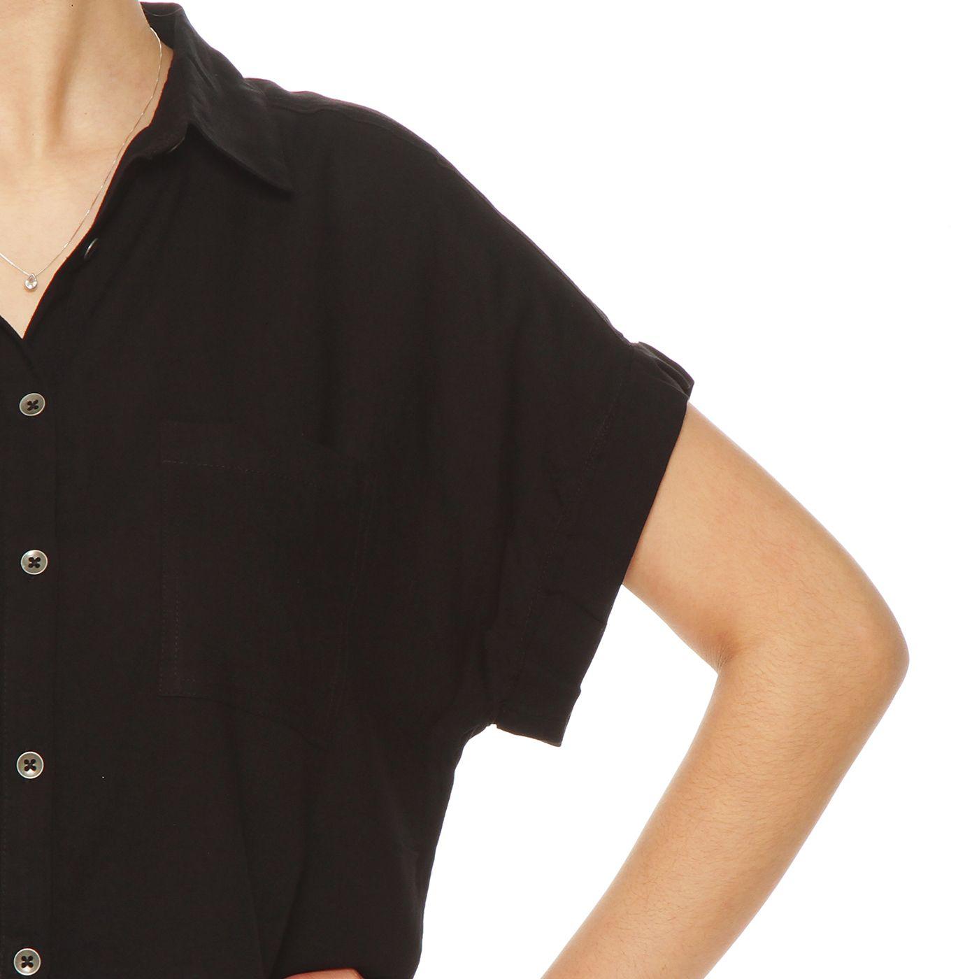Blusa Manga Corta Abotonada En Delantero Y Bolsillo-3