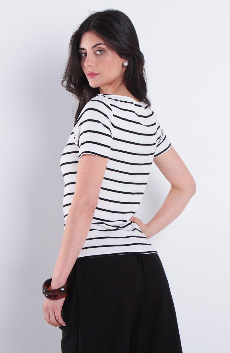 Polera Listada  Manga Corta  Escote Bote-4