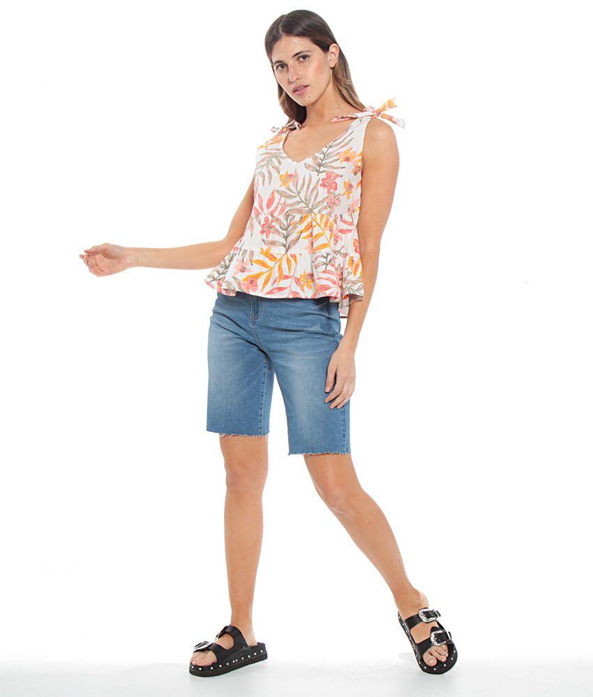 Blusa Estampado Floral Con Volante Escote V Detalle En Hombro-3