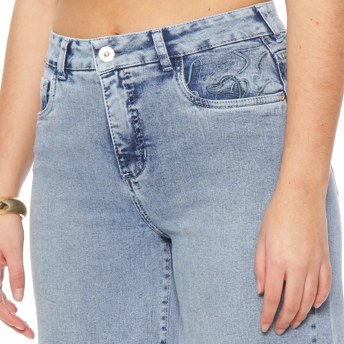 Jort Bermuda  Denim Tiro Alto Pretina 1 Boton-2