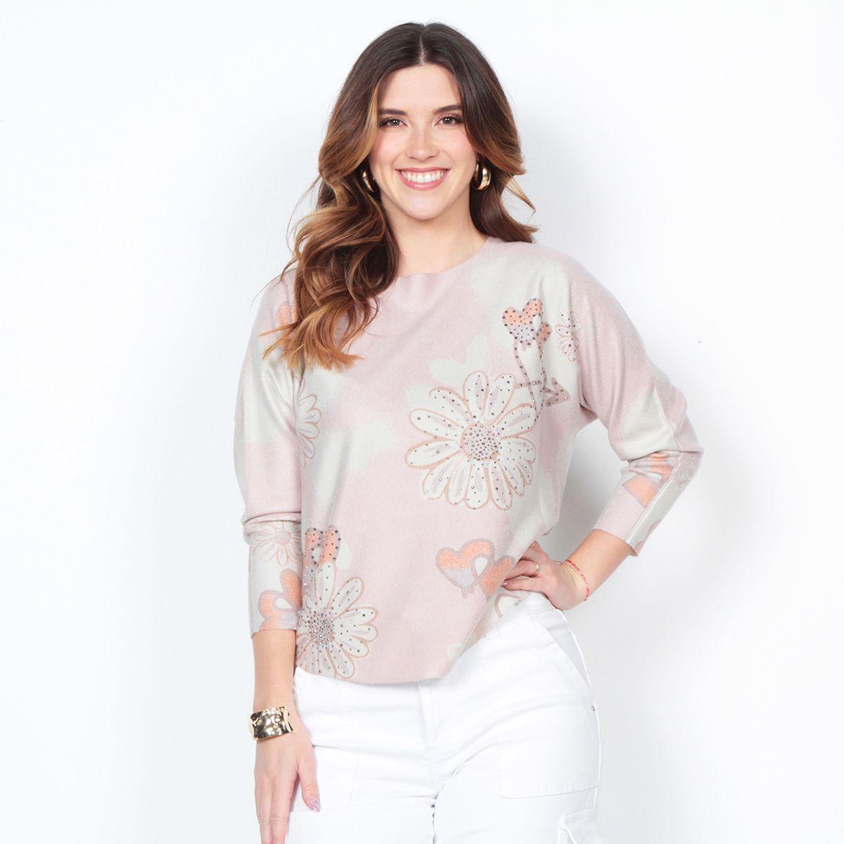Sweater Manga 3/4 Sublimado Apliccion Strass Escote Redondo-0
