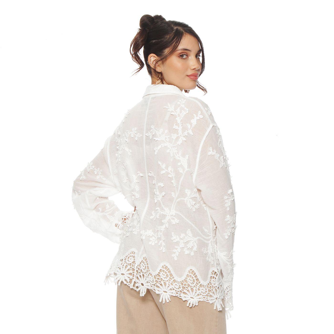 Blusa Manga  Larga Embroidery Abotonada En El Delantero-3