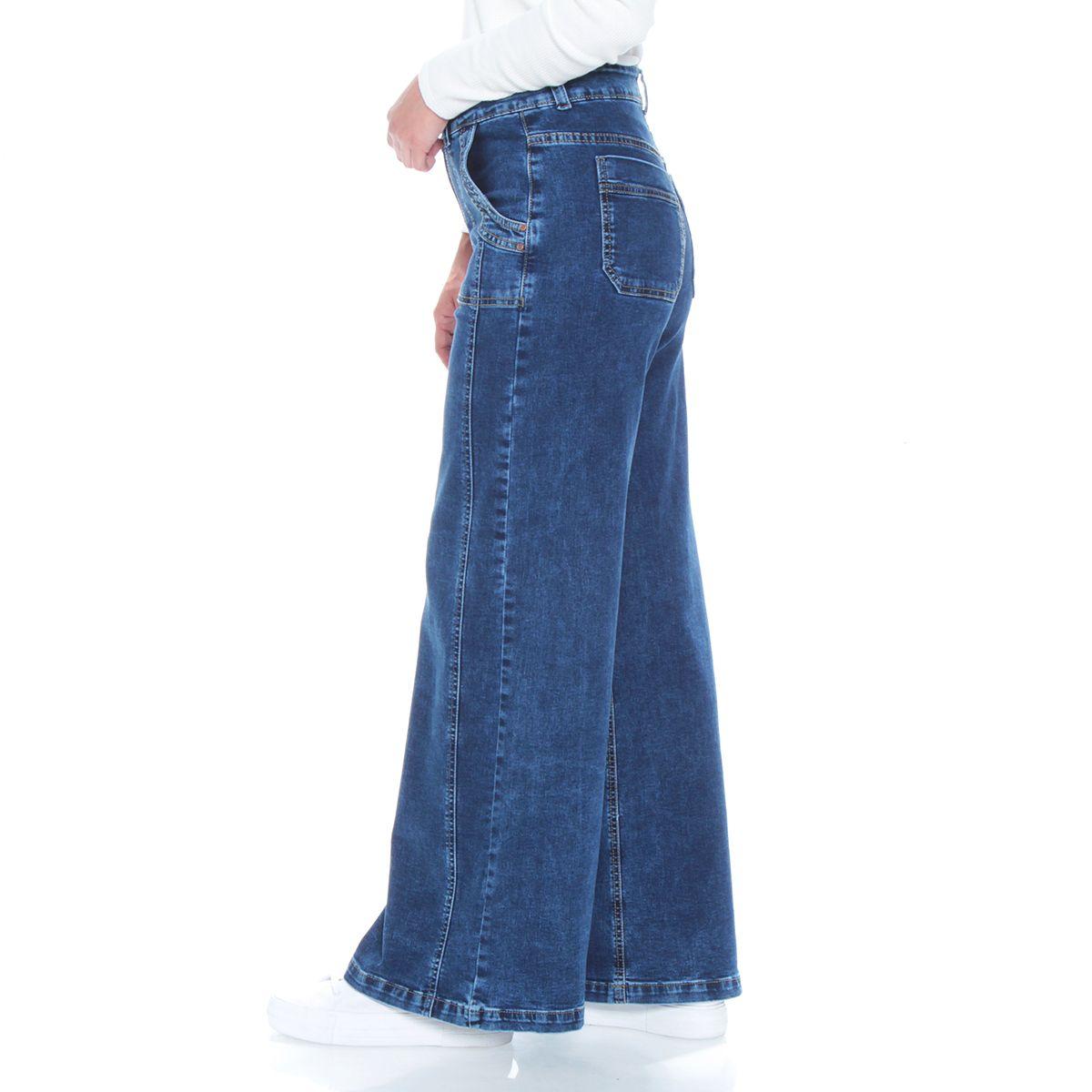 Jeans Cargo Wide Leg Tiro Alto Pretina Basica 1 Boton Costadillo-2