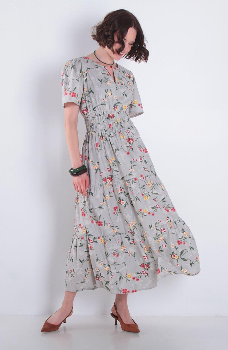 Vestido Estampado Manga Corta Escote V-0