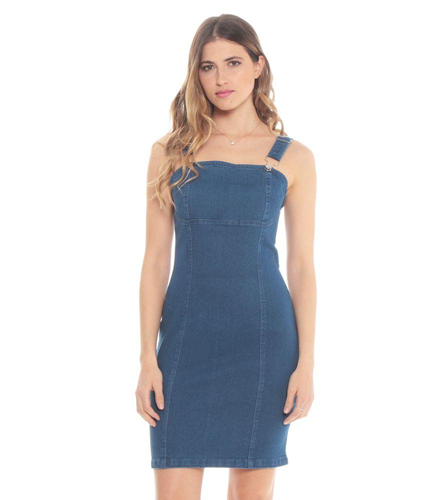 Vestido Denim Sin Manga Tirantes Con Hebilla Escote Cuadrado-0