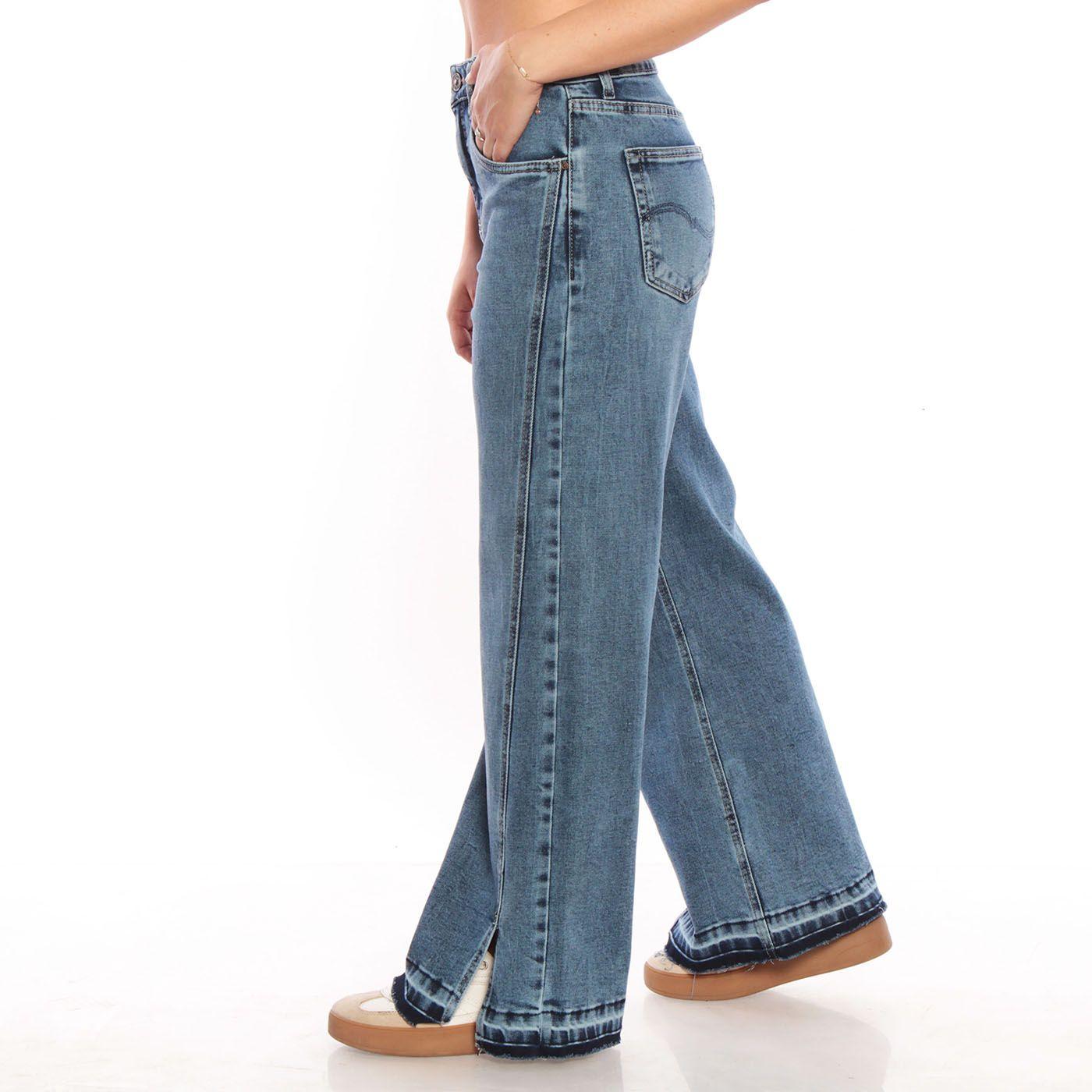 Jeans Wide Leg Tiro Alto Pretina Basica Basta Despegada-6