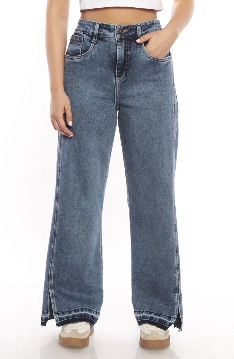 Jeans Wide Leg Tiro Alto Pretina Basica Basta Despegada-0
