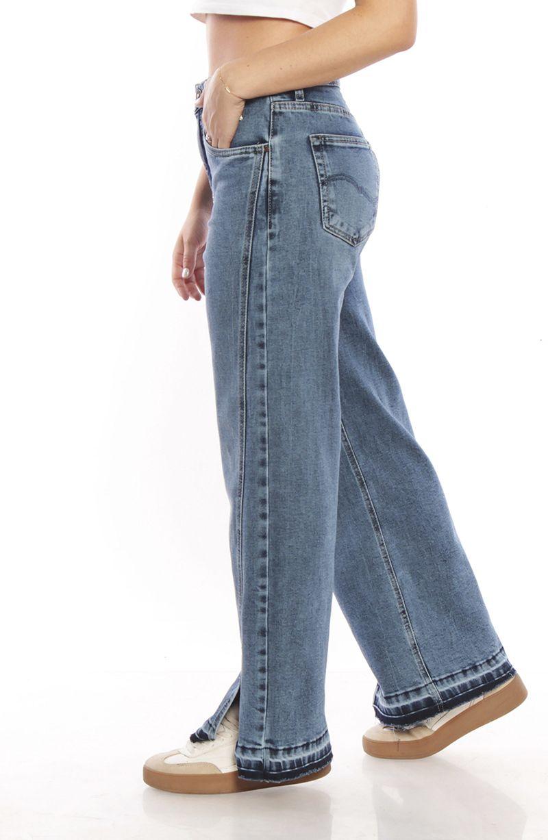 Jeans Wide Leg Tiro Alto Pretina Basica Basta Despegada-4