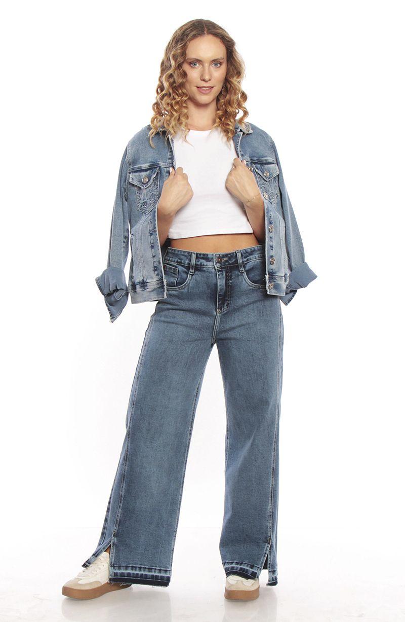Jeans Wide Leg Tiro Alto Pretina Basica Basta Despegada-8