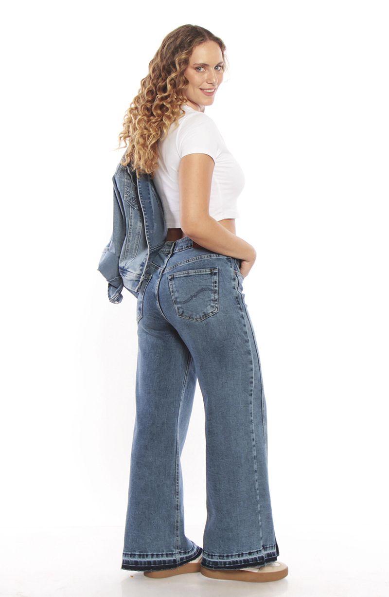 Jeans Wide Leg Tiro Alto Pretina Basica Basta Despegada-9