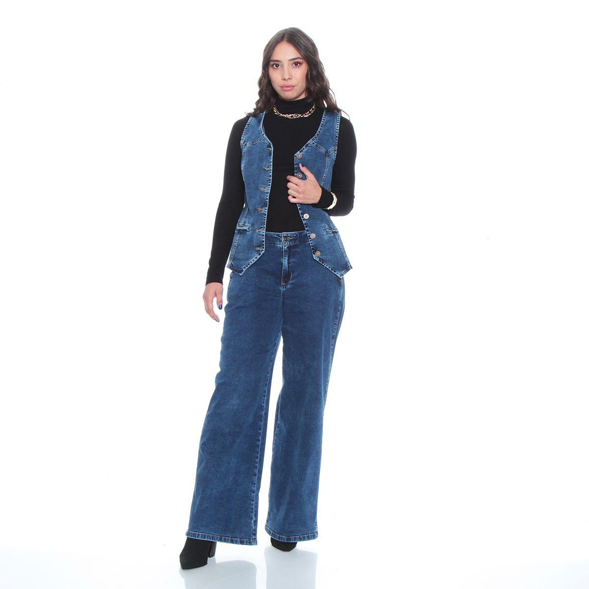 Jeans Wide Leg Tiro Medio Pretina Interna 1 Boton-3