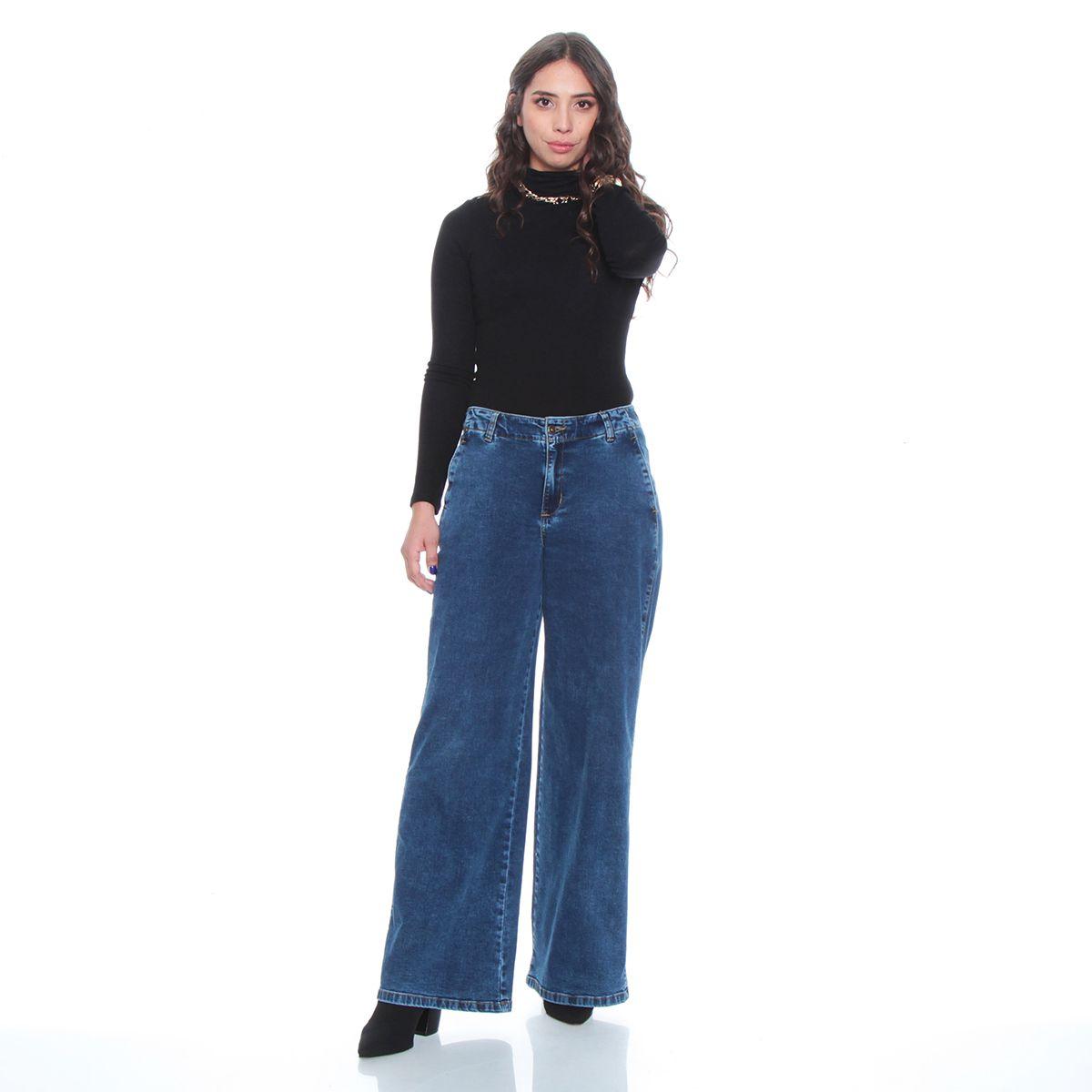 Jeans Wide Leg Tiro Medio Pretina Interna 1 Boton-4
