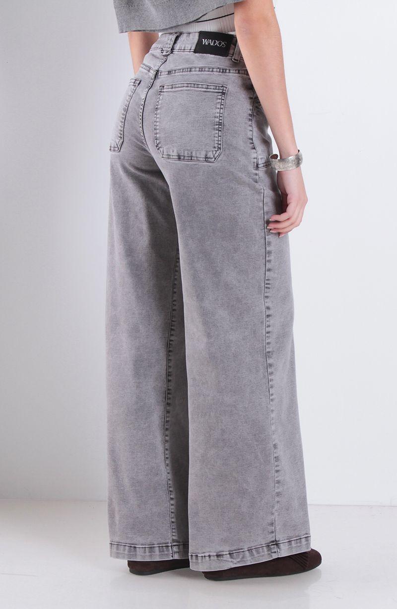 Jeans Wide Leg Tiro Alto Pretina Basica 1 Boton-5