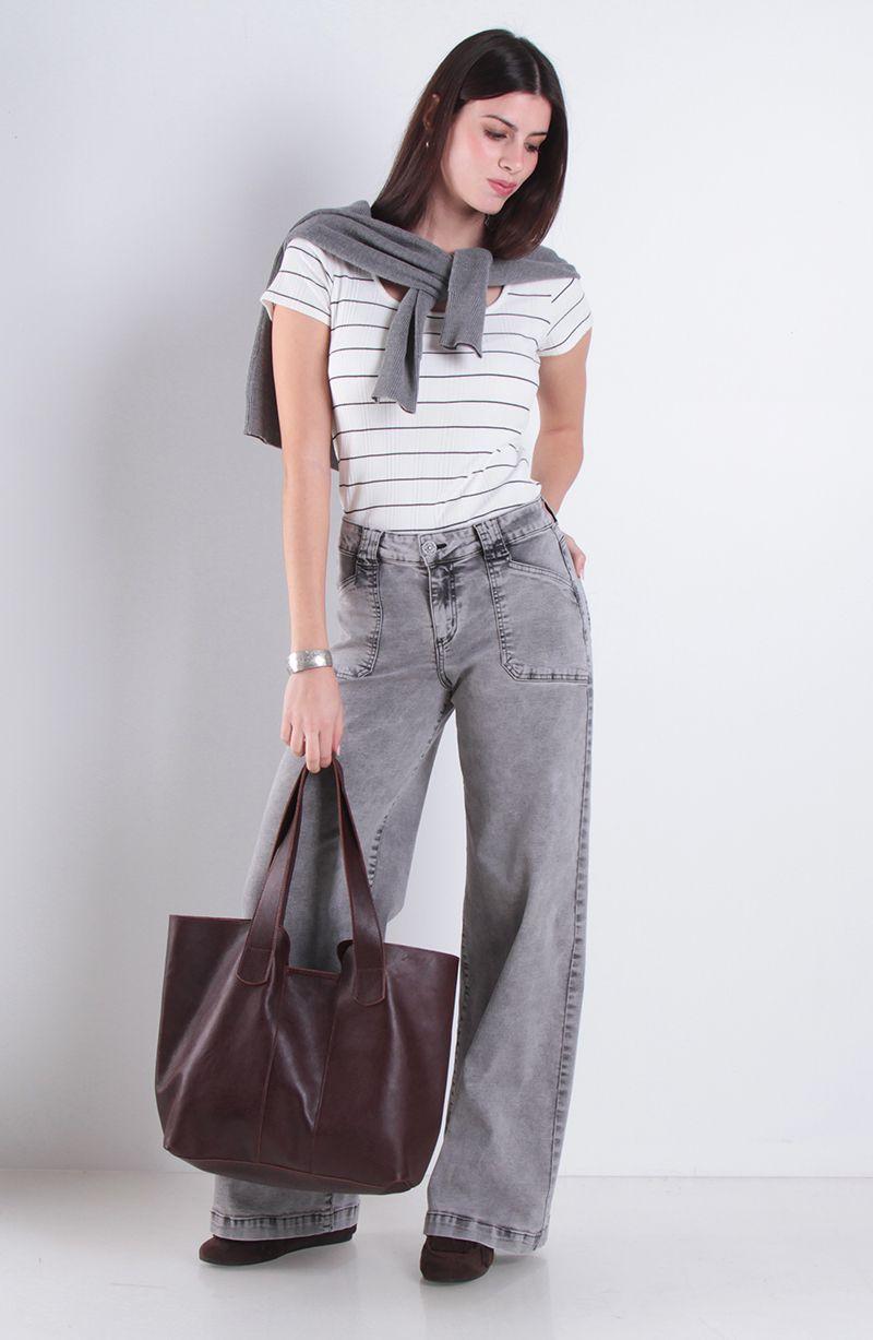 Jeans Wide Leg Tiro Alto Pretina Basica 1 Boton-6