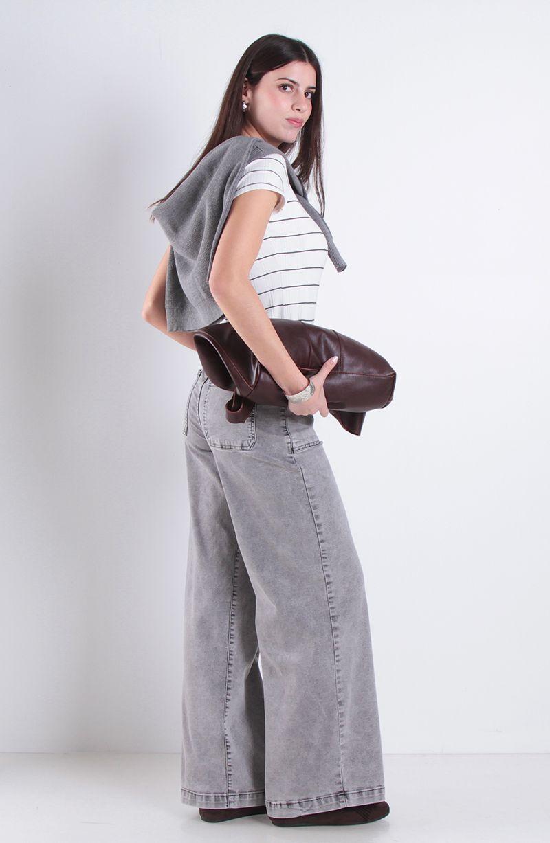 Jeans Wide Leg Tiro Alto Pretina Basica 1 Boton-8