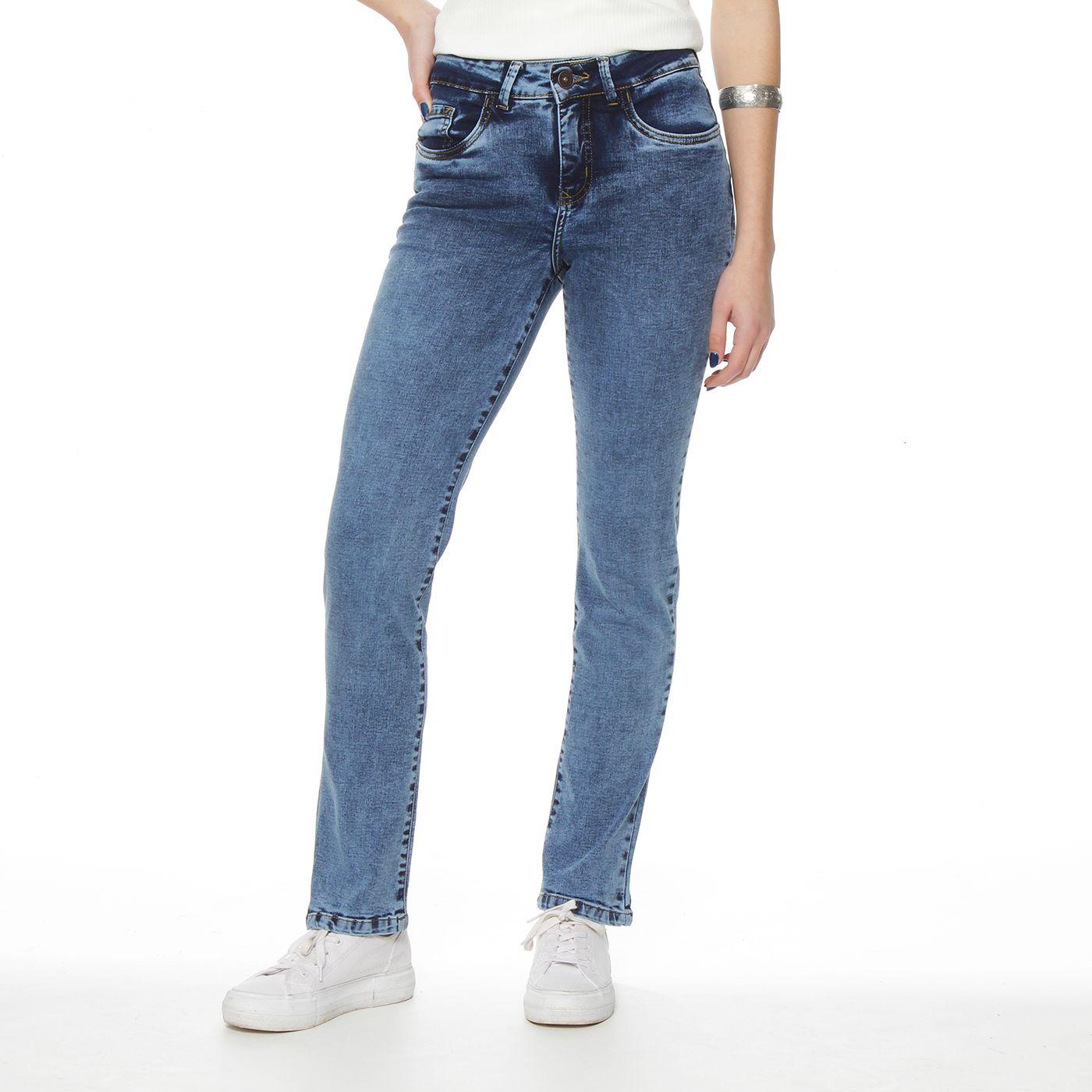 Jeans Slim Tiro Alto Pretina Un Boton Push Up-0